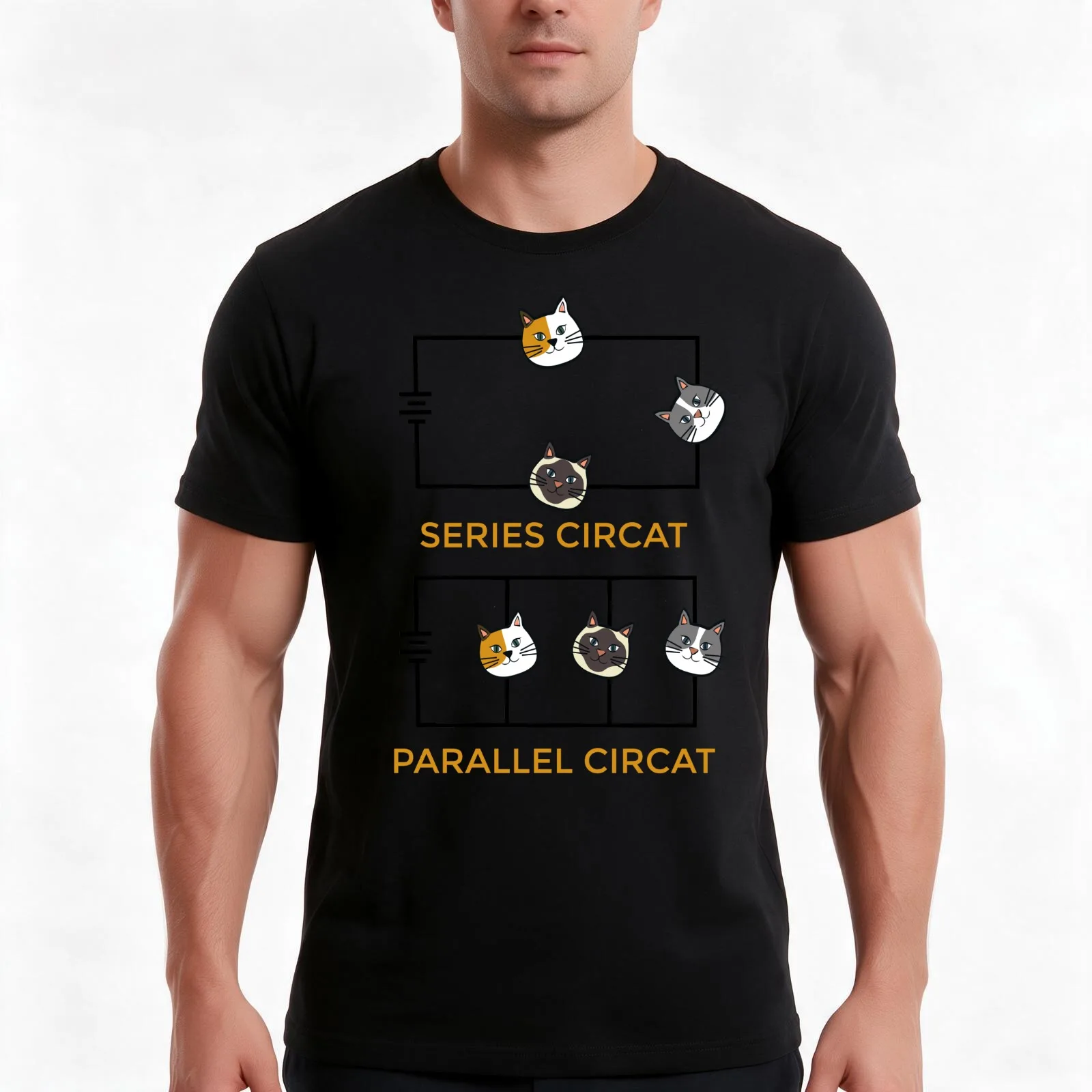 Series and parallel circuit- circat T-Shirt, Summer Casual Cotton Tee, Oversized Streetwear Tops, Vintage Graphic Print