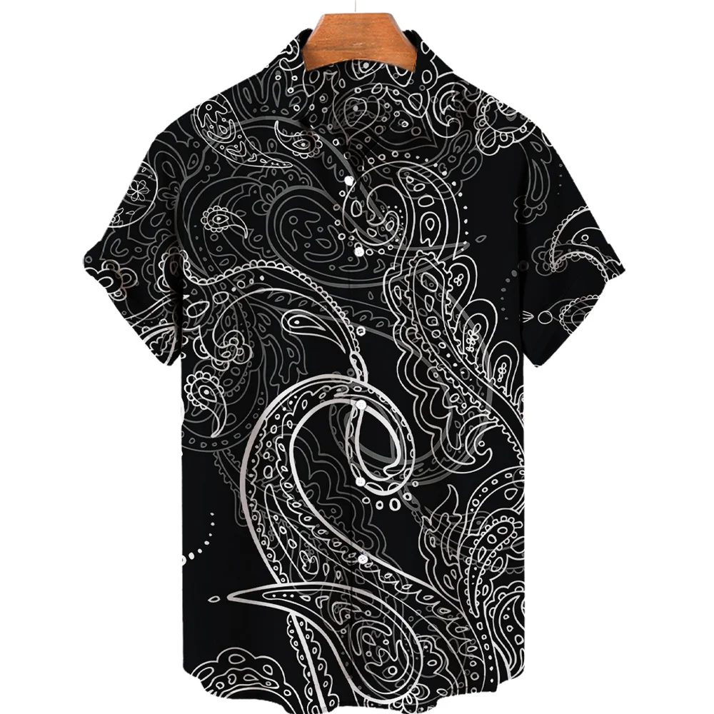 2023 Cashew Flower Shirt Men\'s Casual Fashion Hawaiian Lapel Hd Printing Loose Short-sleeved Top Wholesale