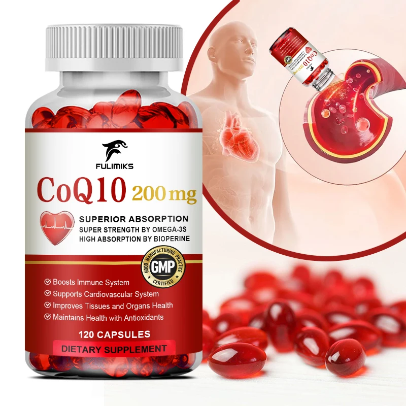 Ubiquinone CoQ10 200mg - Apoya la salud del corazón, proporciona energía para apoyar la salud de las articulaciones, súper absorción, cápsulas vegetarianas
