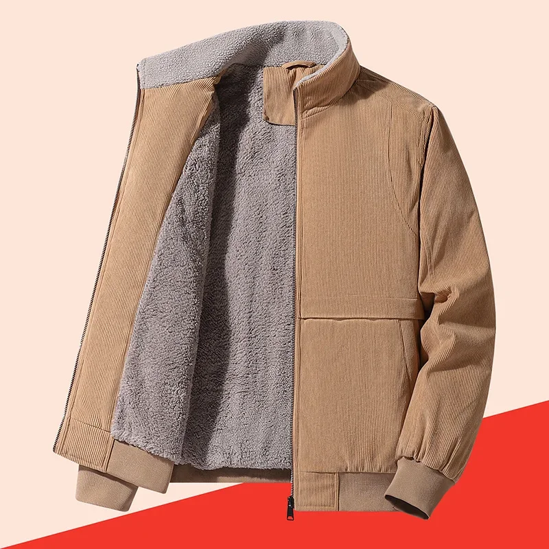 Winter Thicken Fleece Corduroy Coat Men Business Casual Warm Parka Jackets for Men Cotton Casual Jackets Outerwear Winter Coats