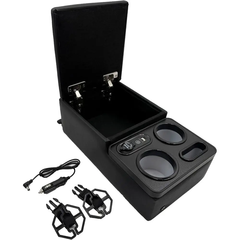 

Ящик для хранения консоли с подстаканниками и подлокотником, USB-порт, черный