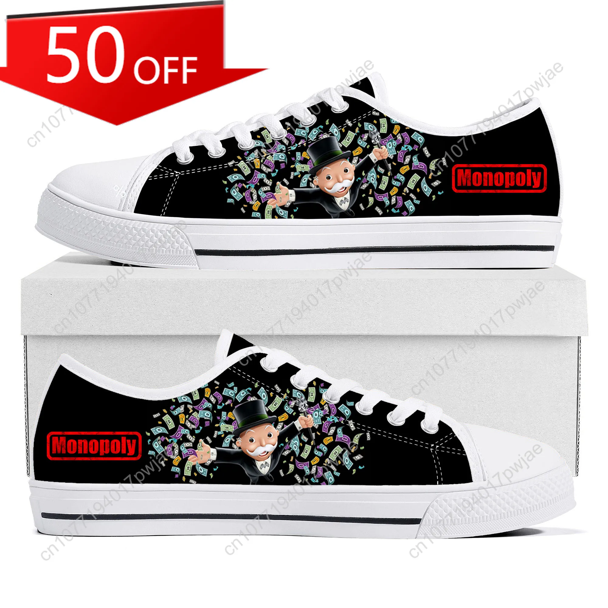 

Monopoly Millionaire Game Adult Version Low Top Lightweight Flat Sneakers Mens Womens Canvas Casual Shoes