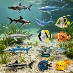 10pcs Mini Deep-sea Fish Sardine Sharks Whale Sailfish Model Figure,Sea Marine Ocean Animal Miniature Decoration Playsets Toys