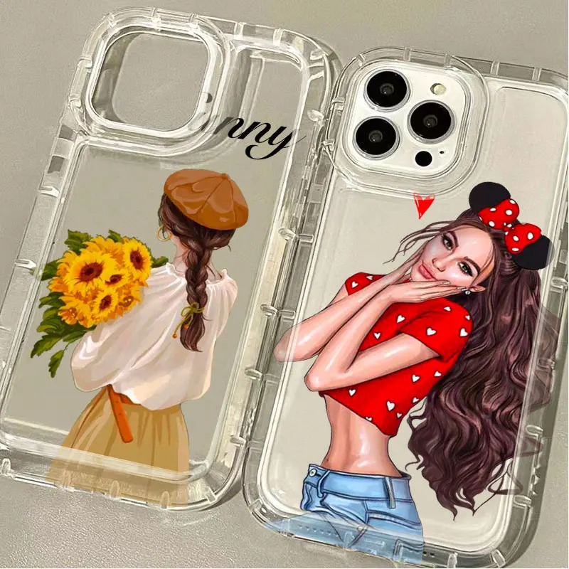 Fashio Girl Flower Case for Samsung Galaxy A15 A55 A05 A05S A14 A24 A13 A23 A73 A12 A22 A32 A52 A52S A72 A31 A51 A71 Capa Clear