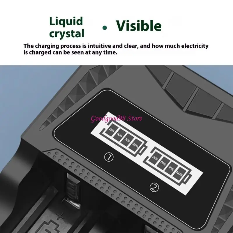 

Intelligent Double Bay Battery Charging Type C Port LCD Monitoring 18650 26650 3.7V Batteries Overheats Protections