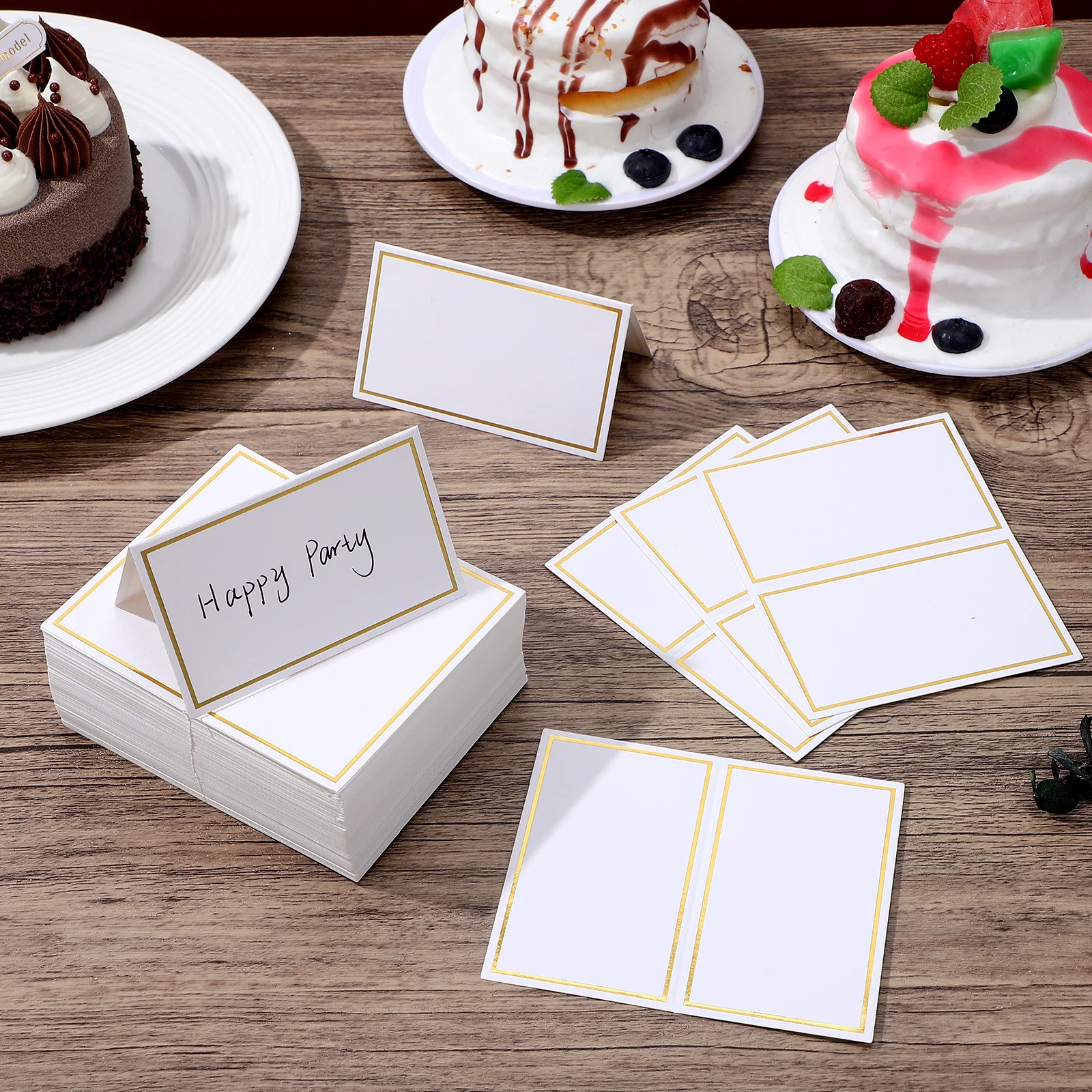 

120Pcs Gold Foil Place Cards Foldable Blank Seating Name Table Tent Cards for Wedding Banquet Conference Table Setting