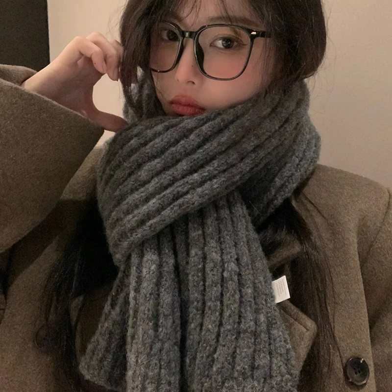 2024 New Christmas Women Winter Scarf  Korean Woolen Muffler Lovers Thicken Warm Students Solid Color Knitted Scarves L48