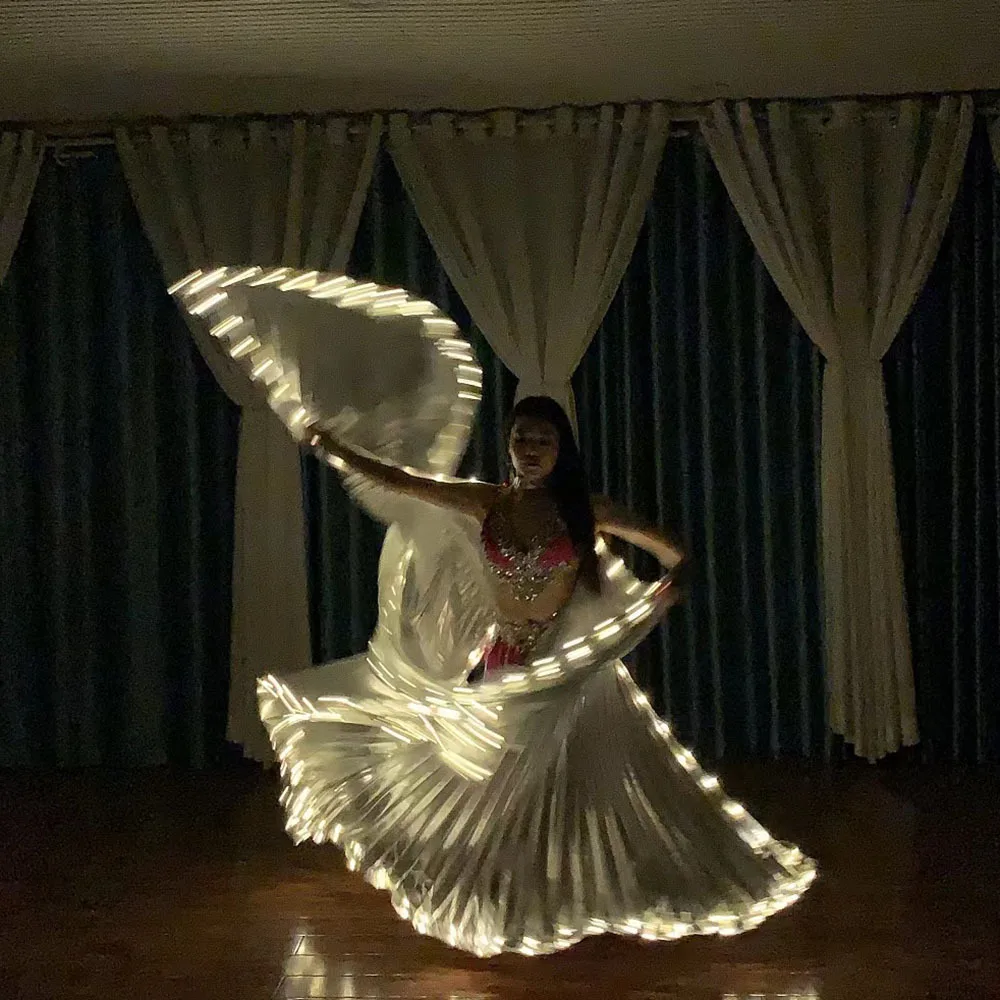 Personalizado led luminoso asa prop prata luz amarela fenda manto halloween manto dança do ventre desempenho traje exótico dancewear