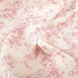 Pure Cotton Blue Floral Printing Double-layer Gauze Crepe Fabric For Home Clothes Pajamas Blankets Handmade DIY Fabric 0.5/1/2m