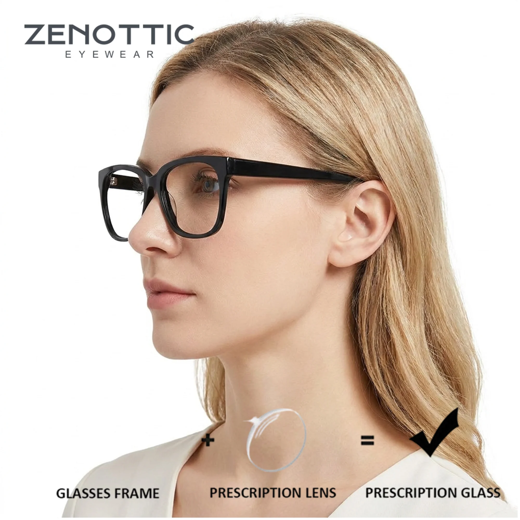ZENOTTIC (M Size)Acetate Square Prescription Glasses Anti Blue Light Progressive Graduated Eyeglasses for Men Woman