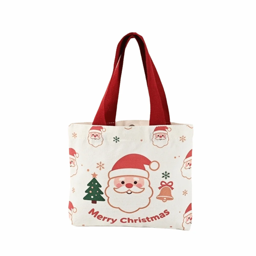 Gifts Canvas Christmas Handbag Santa Snowman Reindeer Printed Reusable Shopping Bags Foldable Canvas Tote Bag Christmas Shopping