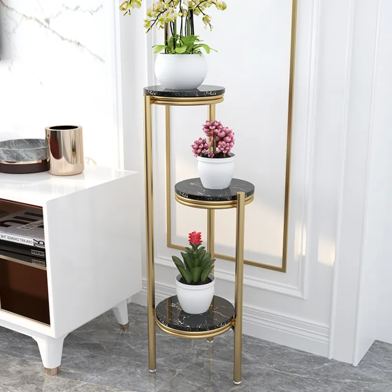 Simple Light Luxury Gold Flower Stand Multi-storey Indoor Plant Holder Floor Balcony Shelving Sophisticated Living Room Decor