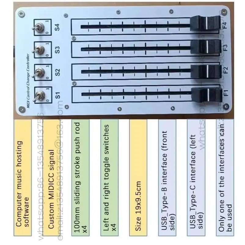MIDI CC Controller 4 Push 4 Switch 100mm Sliding Fader USB Interface For Computer Music Hosting Software