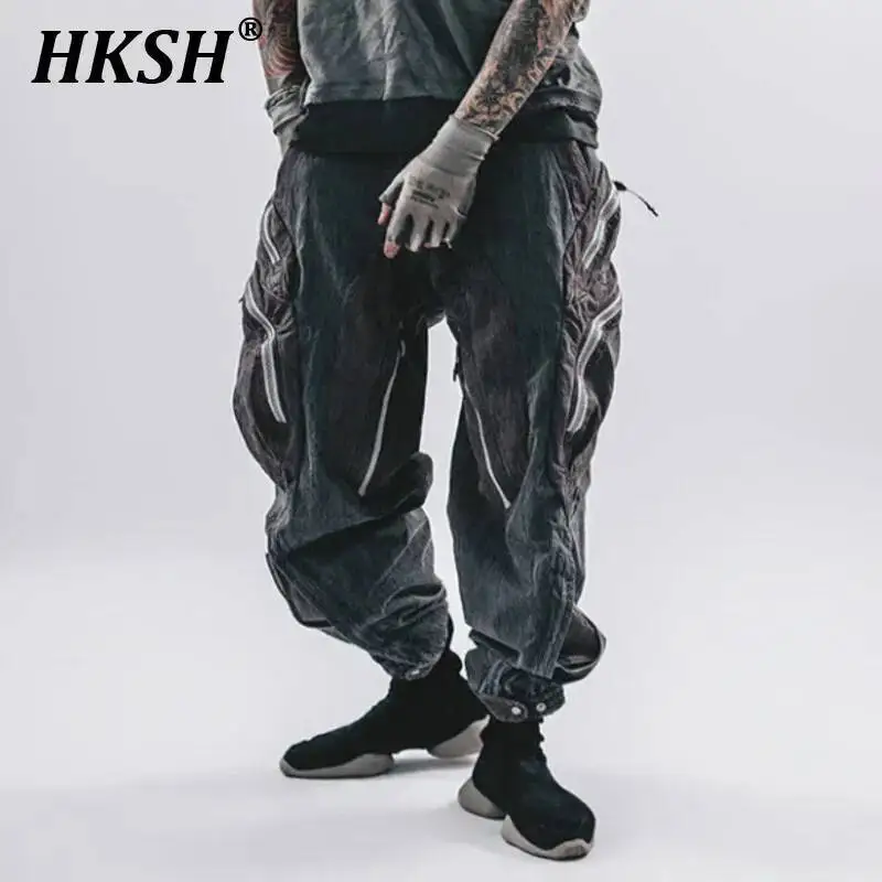 

HKSH весна лето новый цвет контрастные отходы Land Techwear карманы регулируемая молния стиль сафари мужские темные брюки-карго HK5049