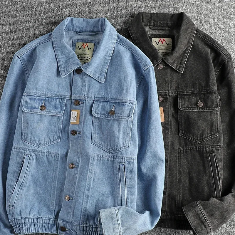 

Модная мужская классическая ретро тяжелая стирка старая голубая джинсовая куртка новая молодежная