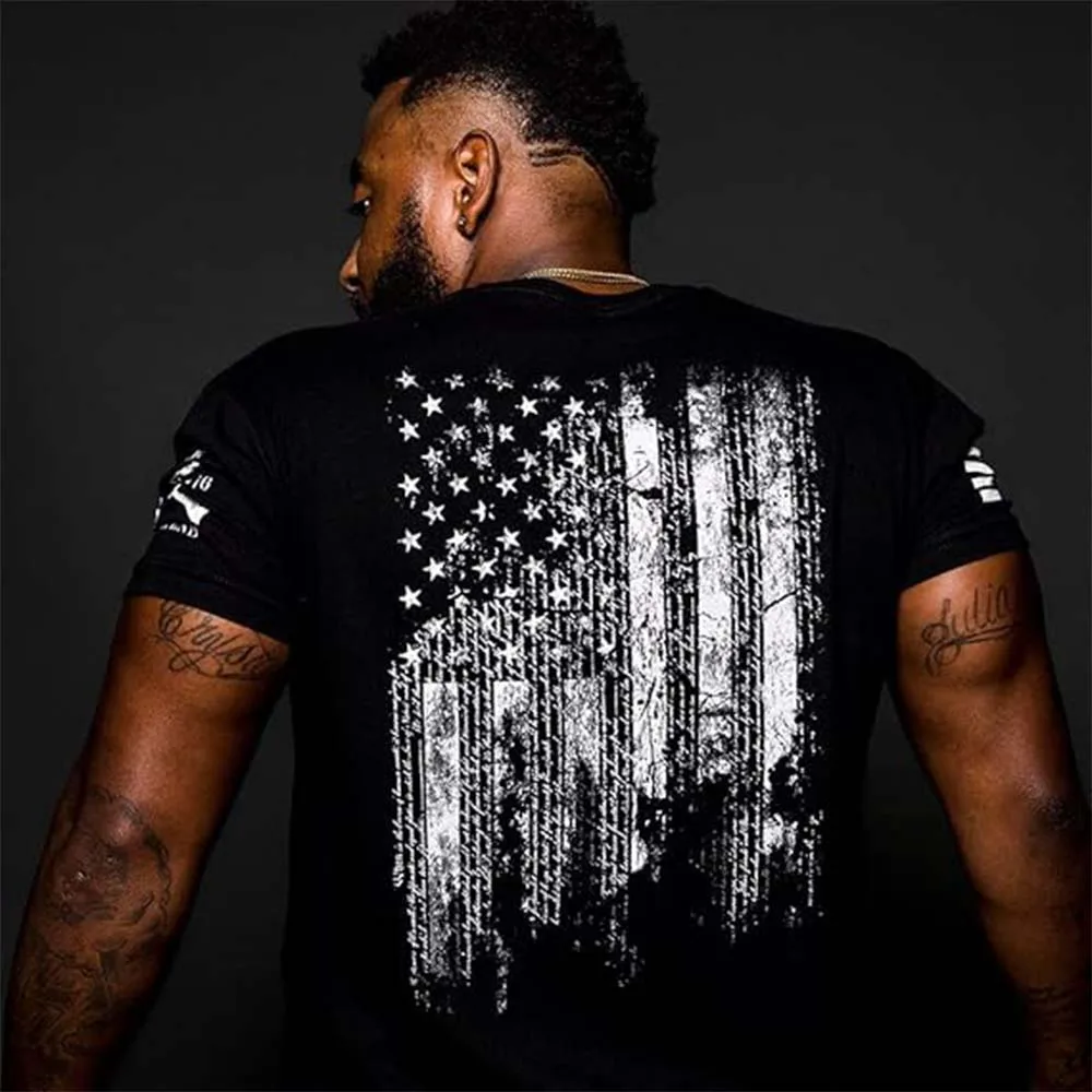 Retro USA Flag Pattern Men's T-shirt European American Grunt Style Unisex Short Sleeve Trendy Streetwear Man Daily Tops Tshirts