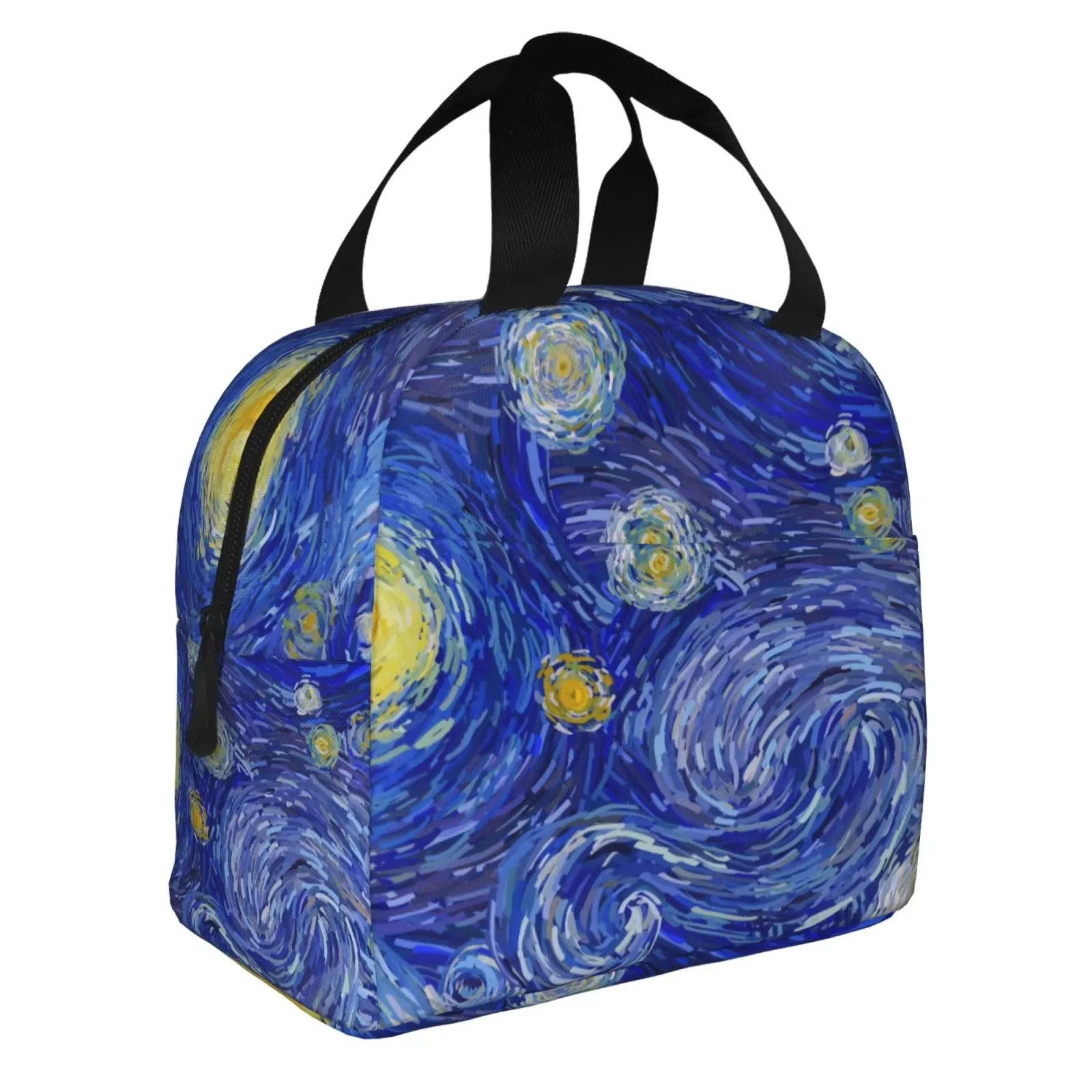 Starry Night Art Lunch Tote Bag Insulated Leakproof Lunch Box with Front Pocket Durable Oxford Fabric for Work School Travel