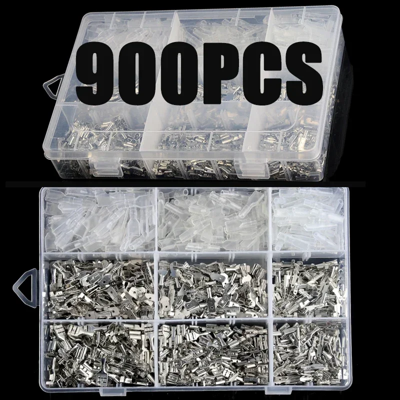900Pcs Insulated Wire Connector Electrical Wire Crimp Terminals Spade Connectors Assortment Kit Accessories 2.8mm 4.8mm 6.3mm