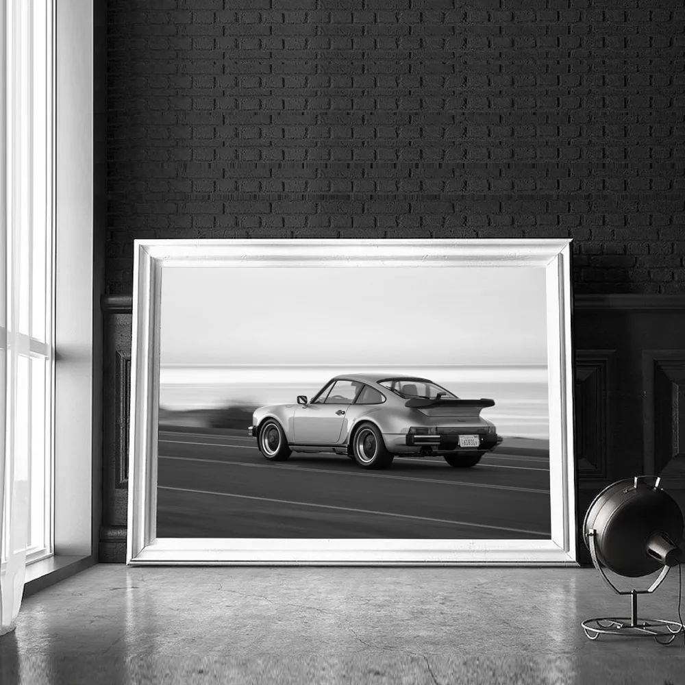 Portrait of Middle Ages Black and White Sports Car Posters and Prints Canvas Painting Wall Art Pictures Home Bar Room Decoration