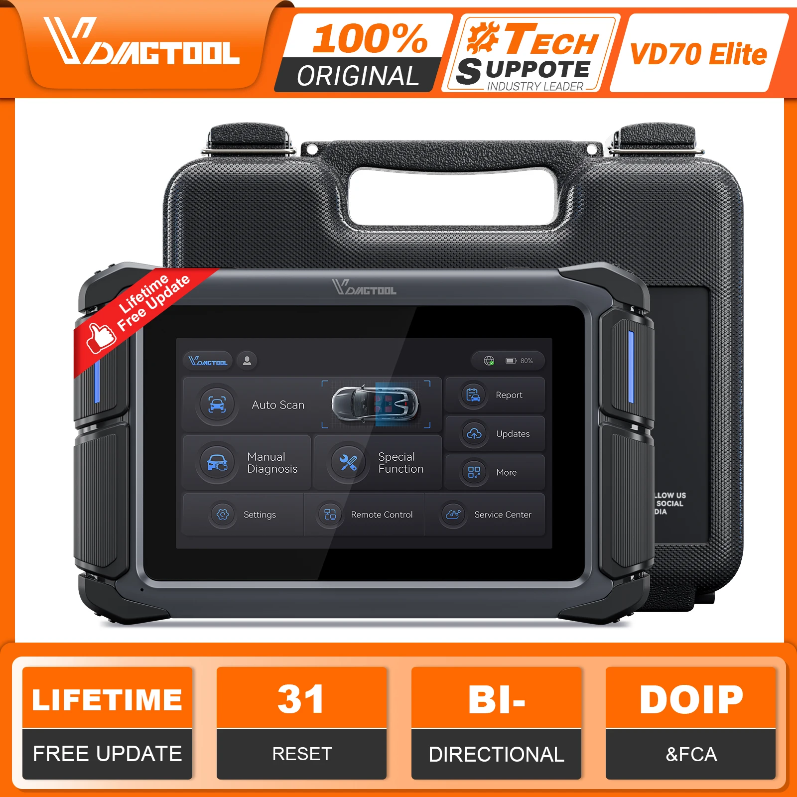 VDIAGTOOL VD70 Lite Auto-Diagnosegerät Kfz-Scanner mit Schlüsselprogrammierung 31+ Reset-Funktionen DOIP CANFD Kostenlose Updates