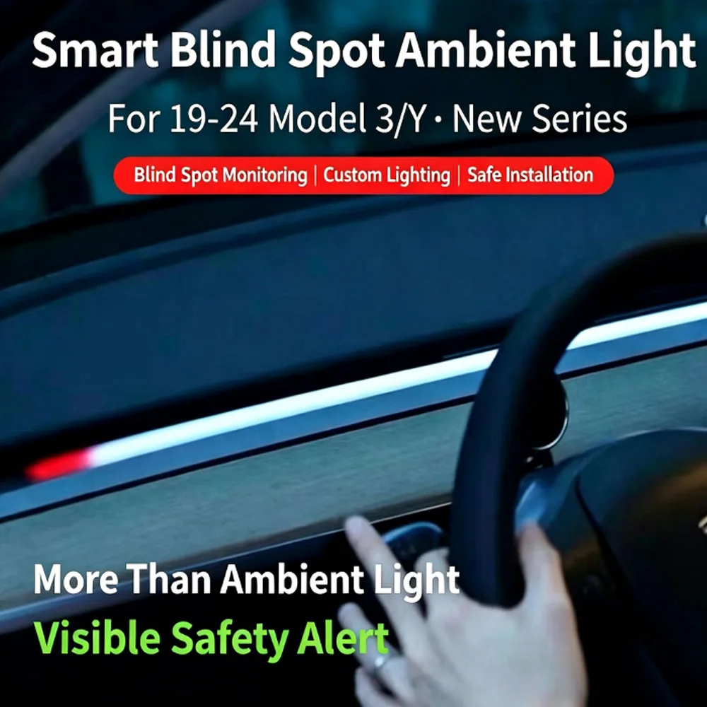 BSD Blind Spot Monitoring Ambient Light For Model 3/Y Highland Plug & Play RGB Car Interior Safety Warning Atmosphere Lamp