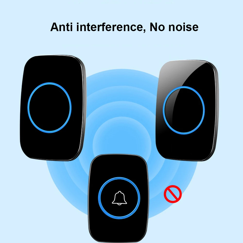 A10 Smart Waterproof Wireless Doorbell 300M Range Remote Door Chime EU Plug-in Button Remote Control 1 Receiver 60 Chimes 110DB