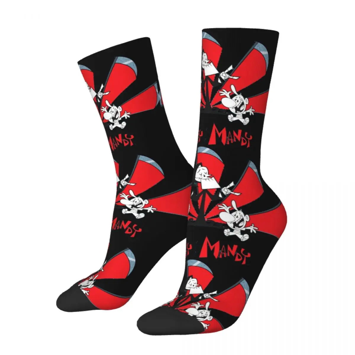 Happy Men's Socks Red Retro Harajuku The Grim Adventures of Billy & Mandy Cartoon Street Style Pattern Crew Sock Gift Printed