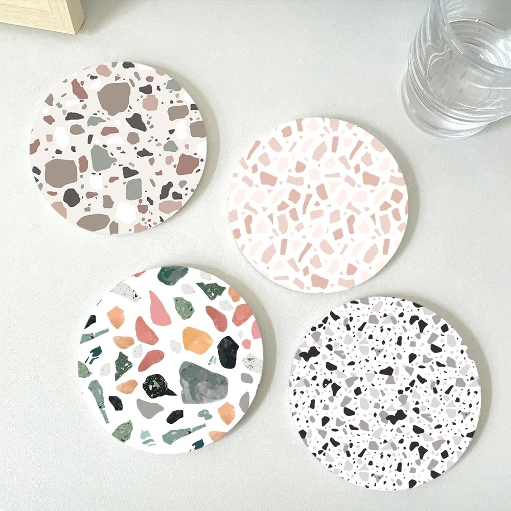 Modern Terrazzo Coasters Terrazzo Pattern Absorbent Ceramic Coasters Coffee Table Decor Great Housewarming Gift