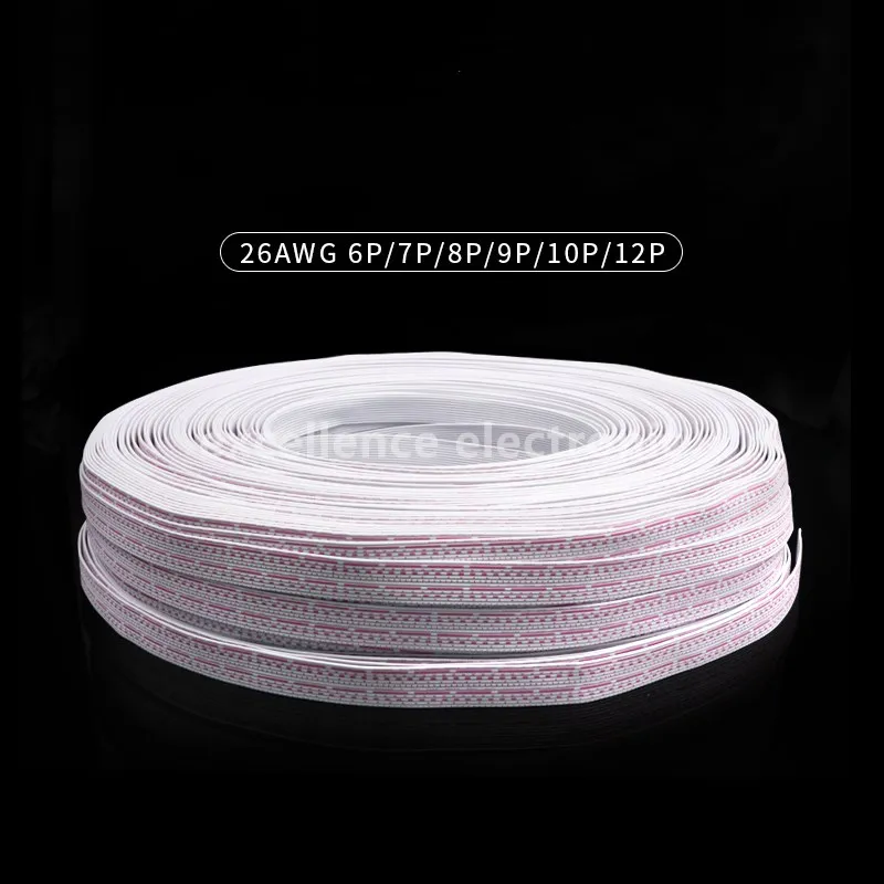 1/2/5M UL2468 Flat Ribbon Cable 26AWG Red White PVC Wire 2.54mm Pitch 4P-12P LED Display Screen Connection Line