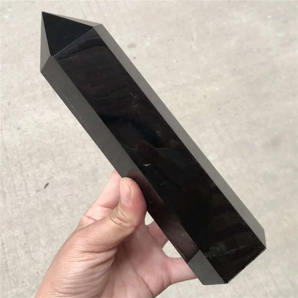 Natural Black Obsidian Hexagon Point Hand Polished Chakra Healing Crystal Wand Column Mineral Stone Tower Handicraft 1pc