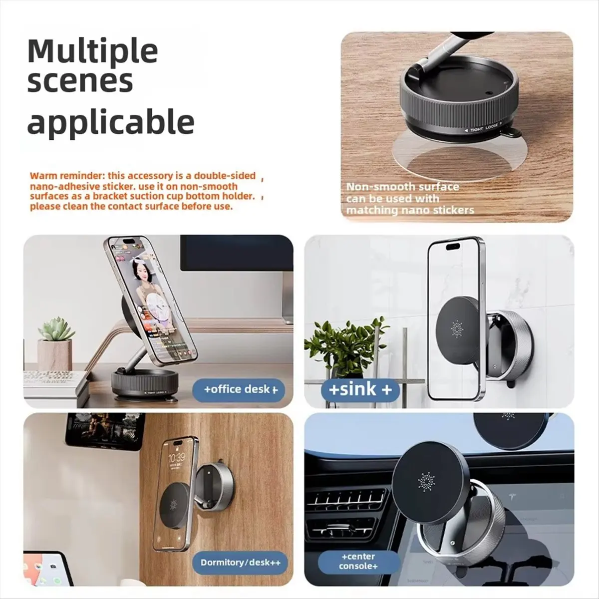 A10I Magnetic Vacuum Car Mount Mobile Phone Holder Foldable Double-Sided Suction Cup 360° Rotation Smartphone Stand Black