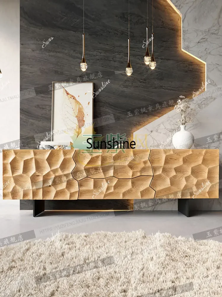 

Nordic log light luxury TV cabinet modern simple living room floor low cabinet