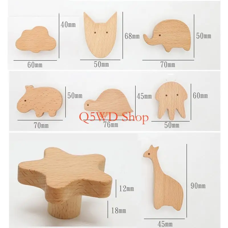Q5WD No-Drill Fresher Handles Quick & Đơn giản Kéo bằng gỗ Tay cầm mô hình động vật Tay cầm cho tủ ngăn kéo