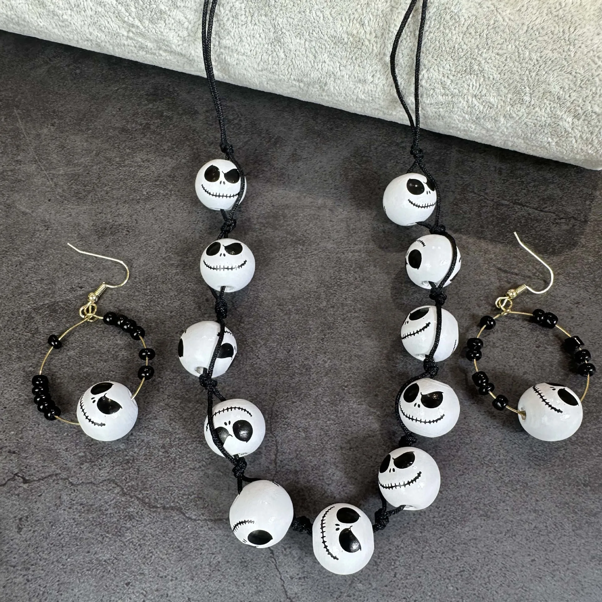 New Halloween Nightmare Necklace Singing Cosplay Costumes Accessories Grimace Black White Ear Stud Hook Bracelet Earrings Set