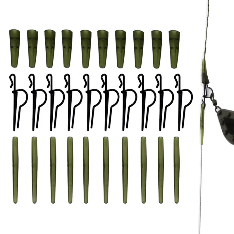 

10 Set Carp Fishing Accessoreis Kit Anti Tangle Sleeves Quick Change Swivel Tail Rubber For Carp Hair Rig Fishing Tackle