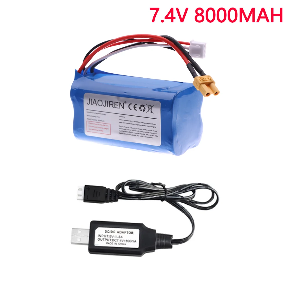 7.4V 8000mAh Li-ion battery with XT30 plug for HUINA 1580 1583 580 550 582 1/14 RC Electric Construction Excavator accessories