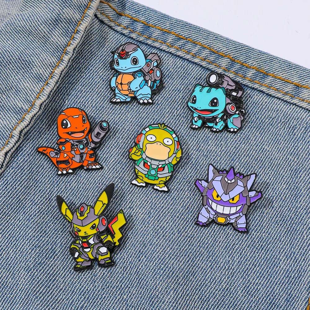 6Pcs/Set Mecha Style Cartoon Animal Enamel Pins Metal Lapel Badges Brooches For Backpack Clothes Hat Jewelry Collectible Gifts