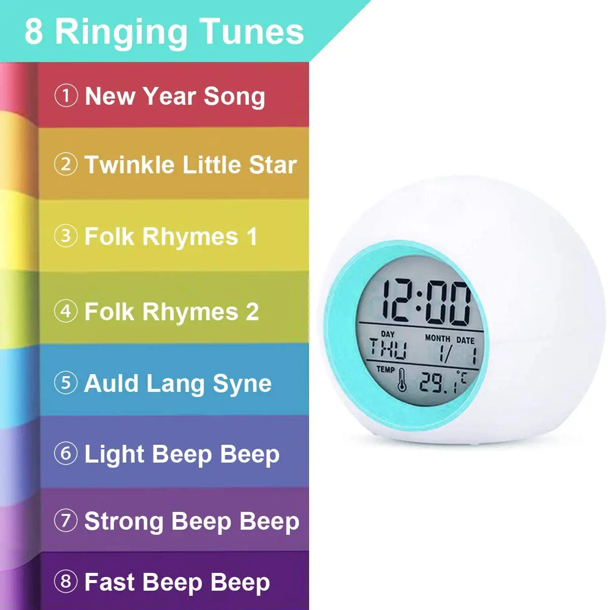 LED Change Color Digital Sunrise  Clock Wireless Charger Temperature Detect for Kids Date Time Thermometer Home Decor