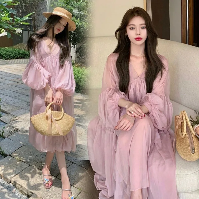 

2023 New Spring Maternity Fashion Suit Mesh Super Fairy Sweet Suspender Pink Generous Dress Advanced Vacation Wind Skirt