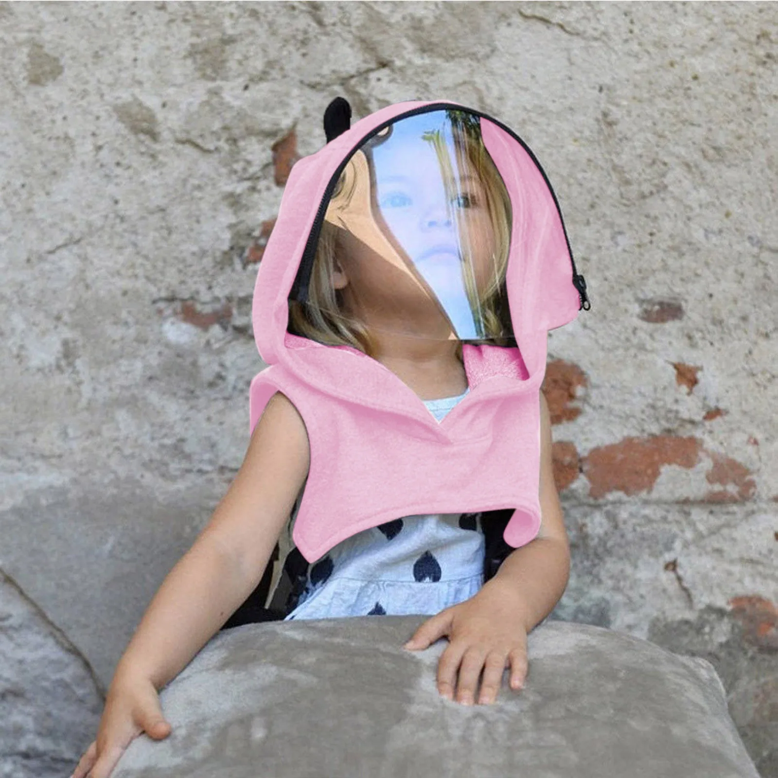 Cute Face Kids Shield Outdoor Bunny Ear Hoodie Toddler Protective Cover Breathable Transparent Visor Sleeveless Fashion Cape T1