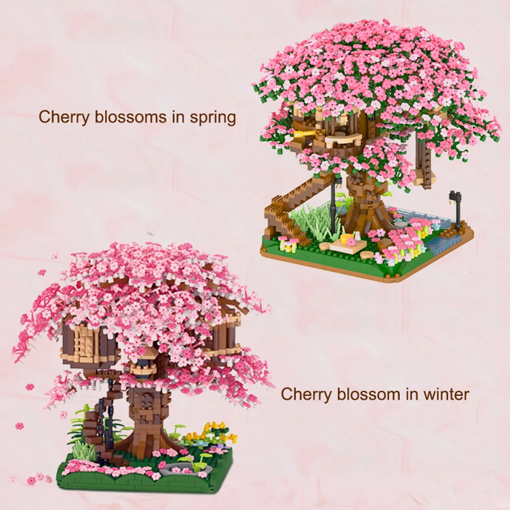 โรแมนติกสีชมพู Cherry Blossom Tree Micro Mini Building Blocks ของเล่น Dreamy Home Decor ของขวัญที่สมบูรณ์แบบสําหรับสาวปริศนาท้าทาย