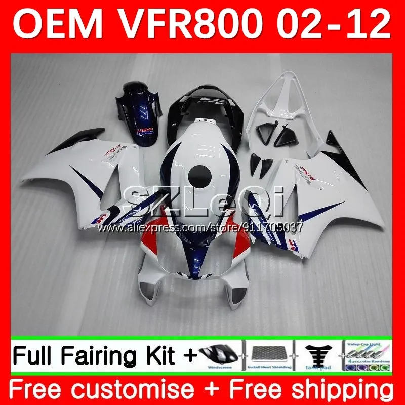 interceptor For HONDA VFR 800RR VFR800 800 RR 2002 2003 2004 2005 2006 2007 White blue 43No.5 VFR800RR 08 09 10 11 12 Fairing