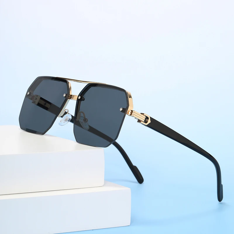 Driver Goggles Oversize Square Metal Sunglasses Double Bridges Polygon Eyewear Fashion Gradient Shades Trending Women Eyeglasses