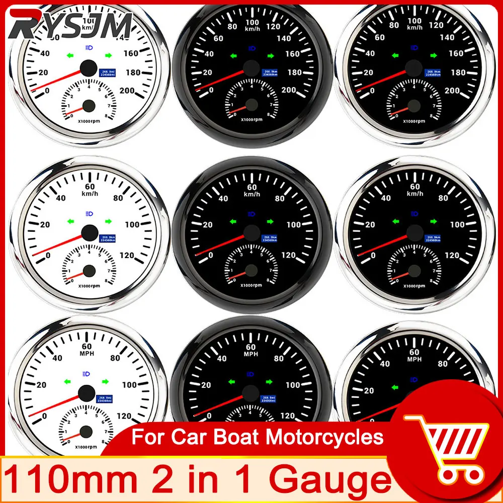 110mm Tachometer 8000 RPM Tacho Red Backlight Marine Boat Car RPM Meter Gauge GPS Speedometer 120 200 KMH MPH