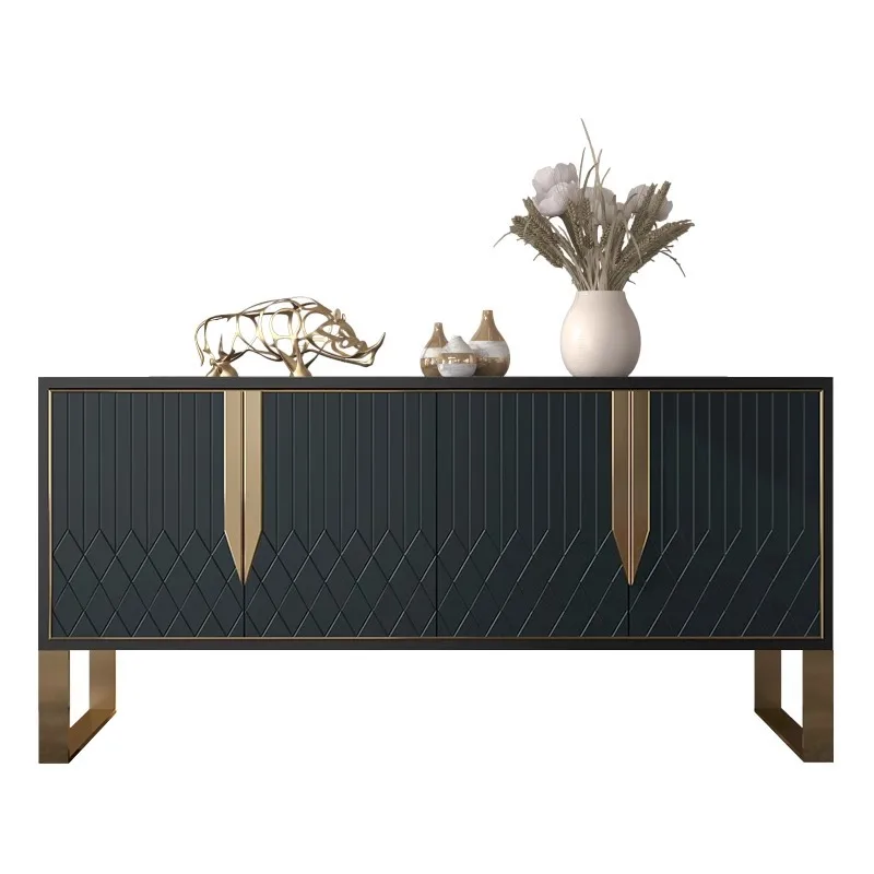 

Italian light luxury dining side cabinet tea cabinet modern simple entry living room locker dark green solid wood porch cabinet