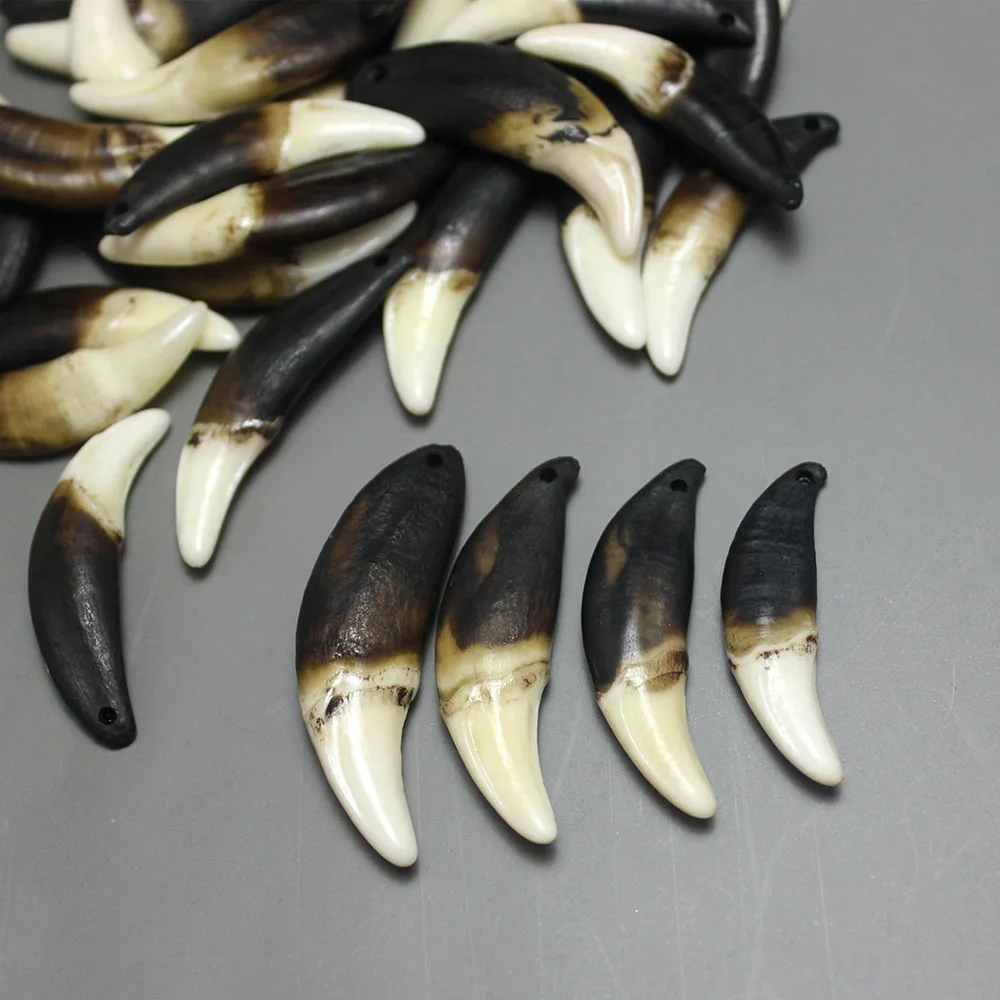 Natural color brown larger teeth Natural Bone Bead Pendant for jewelry making fashion bead accessories DIY bead perforated