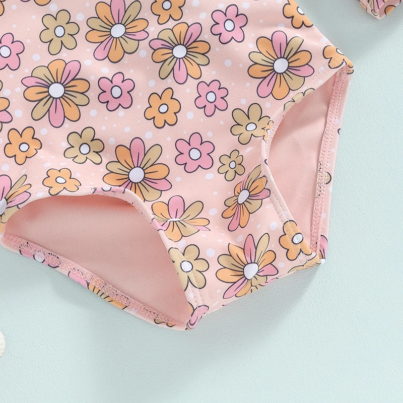 0-4 Years Kids Baby Girls Swimsuit Bikini Backless Sun Protection Cute Tie-Up Flower Print Swimwear Suit Fashion Beach Wear