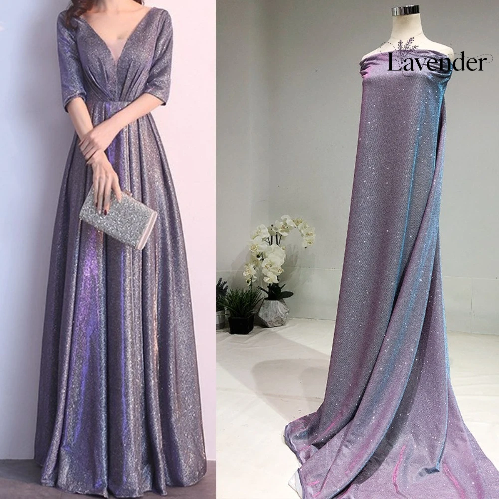 Two-tone Knit Composite Fabric Soft Draping Gradient Gold Foil Cloth for Sewing Gowns Dresses Dance Skirts Designer DIY Fabric