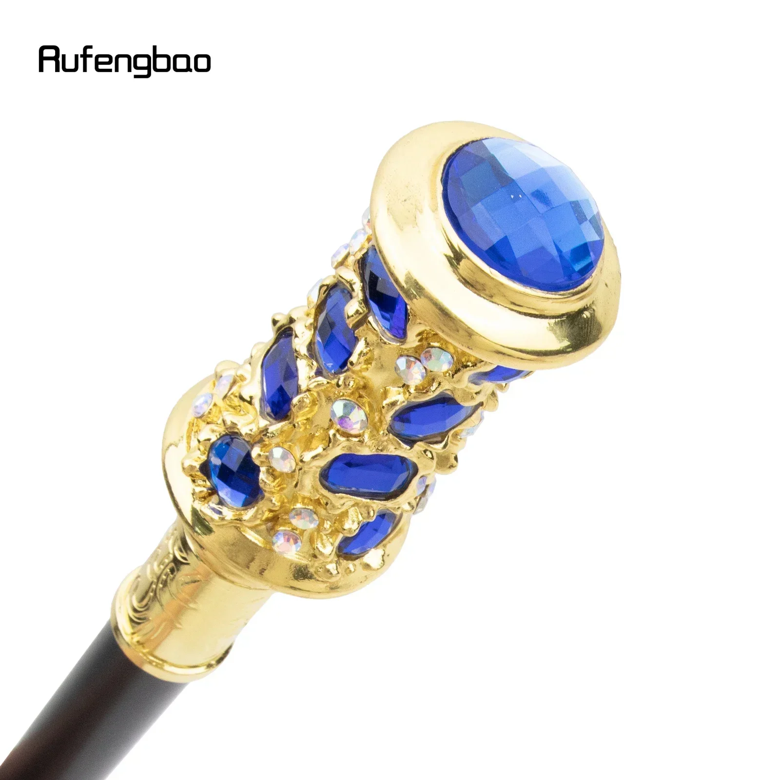 Blauer künstlicher Diamant-goldener Gehstock, modischer dekorativer Gehstock, Gentleman-Performance-Bühnenstock, 93 cm