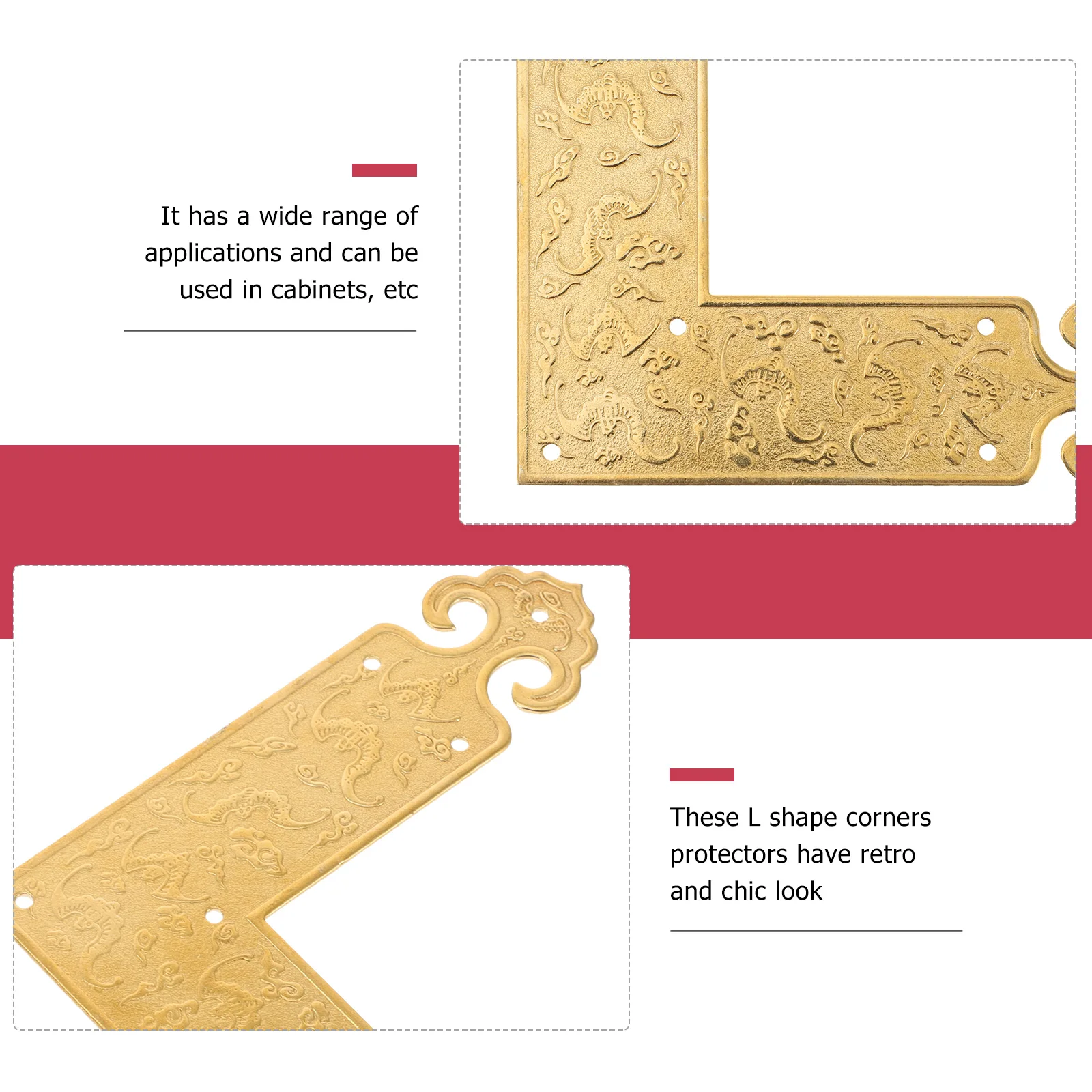 

2pcs L Shape Brass Corner Protectors Retro Decorative Guards for Furniture Cabinet Table Smooth Surface Durable